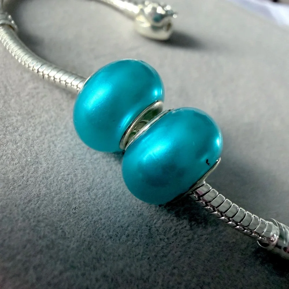 2 PCs Turquoise Blue European Bead Charm Set fits PANDORA